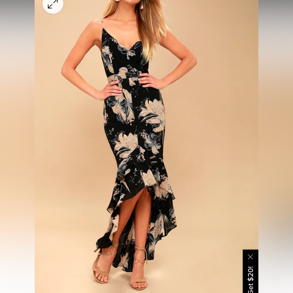 Lulu's Black and Cream Floral High-Low Dress NWT